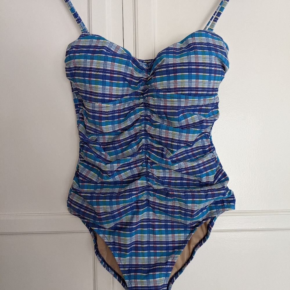 JCrew Convertible One-Piece Swimsuit Italian Puckered Plaid